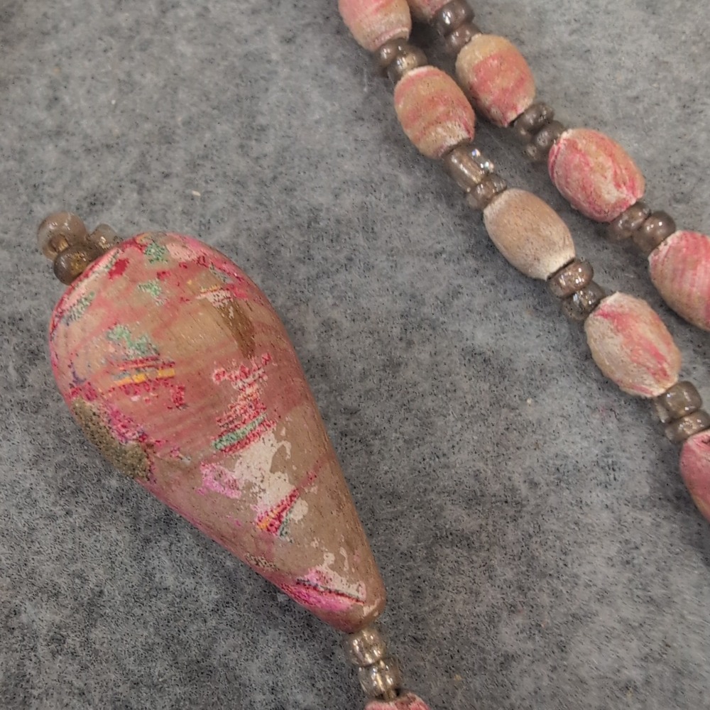 Handmade Beaded Necklace Pink Marbled Drop Pendant Y Necklace - Picture 5 of 6